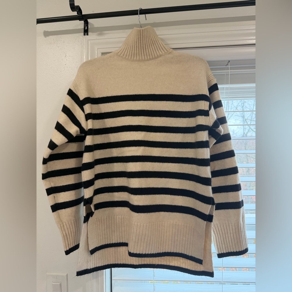 H&M Black and Cream Striped Turtleneck Sweater